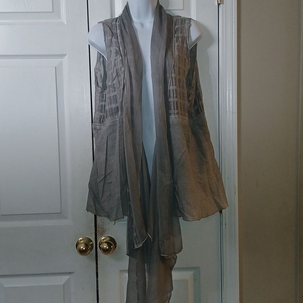 Song n Spirit Lagenlook Flowy Chiffon Gauzy Cotton Open Front Layer Top Sz L